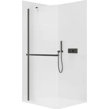 CERANO - Sprchová zástěna Walk-in Onyx Y L/P - 8 mm + polička/držák na ručníky - černá matná, rýhované sklo - 70x200 cm