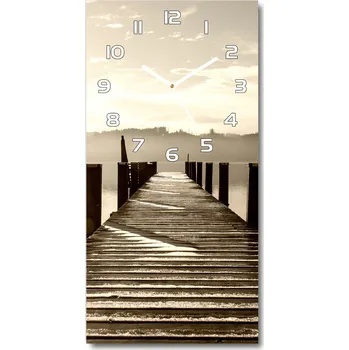 Hodiny Nástěnné skleněné hodiny Dřevěné molo
