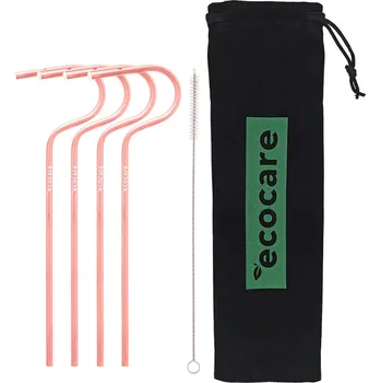 ECOCARE Ekologická kovová brčka Růžová 4 ks