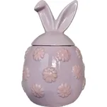 Fialová keramická dóza vajíčko s květy a oušky Rabbi - Ø 10*15 cm