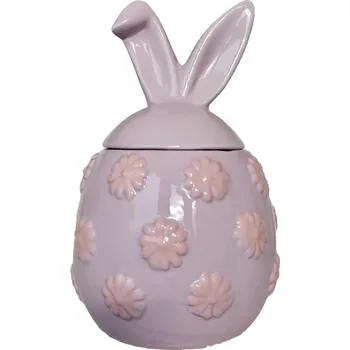 Dóza na potraviny Fialová keramická dóza vajíčko s květy a oušky Rabbi - Ø 10*15 cm