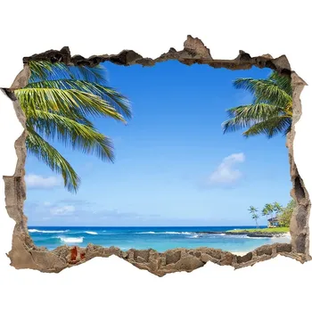 Fototapeta Díra 3D ve zdi nálepka Tropická pláž