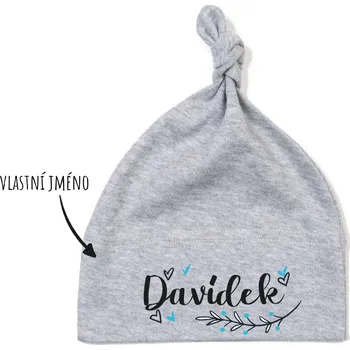 Kojenecká čepice Klučičí čepička VĚTVIČKA s vlastním jménem Barva: Šedá
