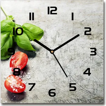 Hodiny Skleněné hodiny čtverec Rajčata a bazalka