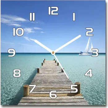 Hodiny Skleněné hodiny čtverec Dřevěné molo