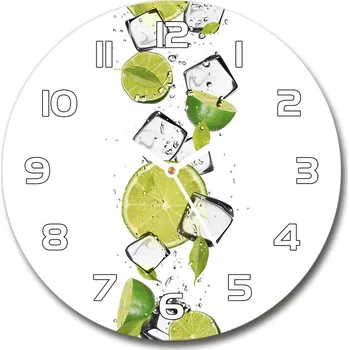 Hodiny Skleněné hodiny kulaté Limetka s ledem