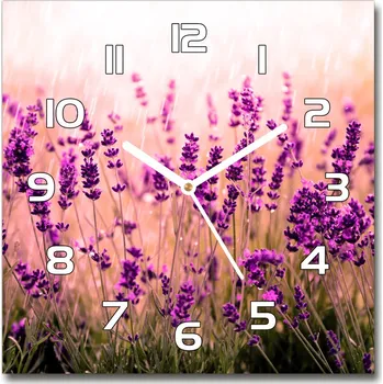 Hodiny Skleněné nástěnné hodiny čtverec Levandule