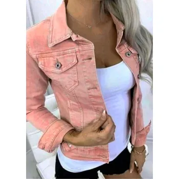 Dámská jeansová bunda lososová větší velikosti Velikost: XXL