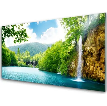 Obraz Obraz na skle Vodopád Jezero Příroda 125x50 cm 2 Přívěsky