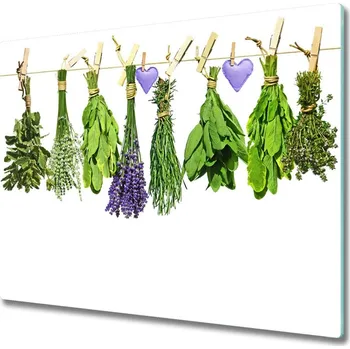 Kuchyňské prkénko Skleněná krájecí deska Byliny na řetězec 60x52 cm