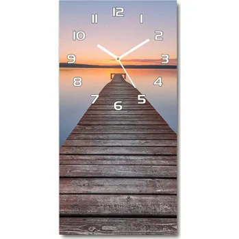 Hodiny Nástěnné skleněné hodiny Dřevěné molo