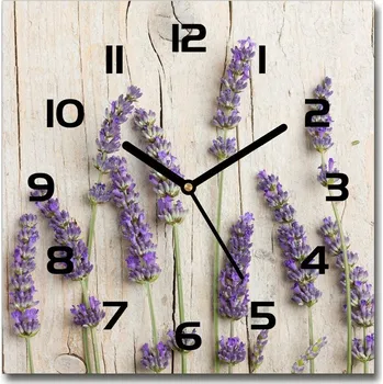 Hodiny Skleněné hodiny čtverec Levandule na stromě