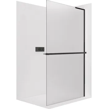 CERANO - Sprchová zástěna Walk-in Onyx L-pravá vzpěra - 8 mm + polička/držák na ručníky - černá matná, mléčné sklo - 140x200 cm