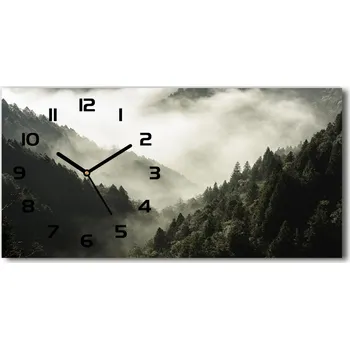 Hodiny Skleněné hodiny na stěnu tiché Mlha nad lesem