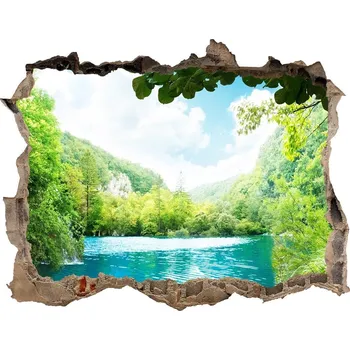 Fototapeta Díra 3D ve zdi nálepka Vodopád v lese
