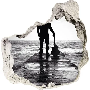 Fototapeta Fototapeta díra na zeď Kytarista na molo