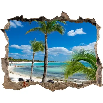 Fototapeta Díra 3D ve zdi nálepka Maledivy pláž