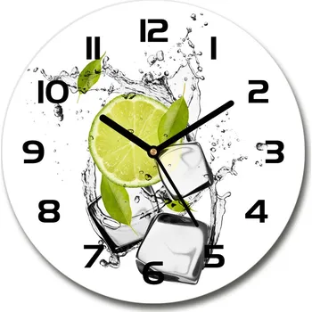 Hodiny Skleněné hodiny kulaté Limetka s ledem