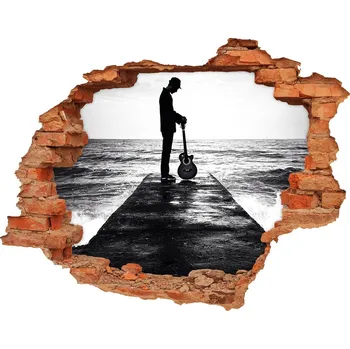 Fototapeta Fototapeta díra na zeď Kytarista na molo