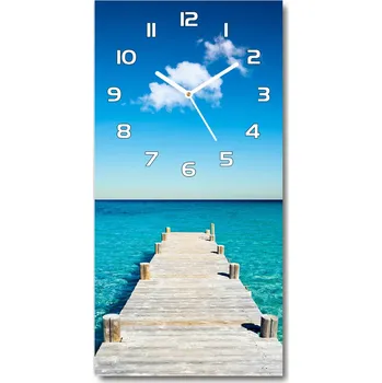 Hodiny Nástěnné skleněné hodiny Dřevěné molo