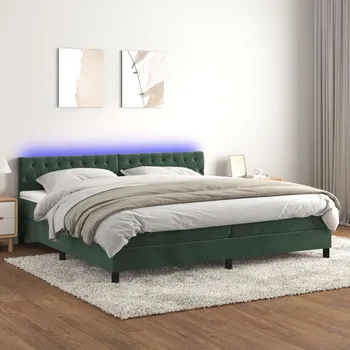Postel vidaXL Box spring postel s matrací a LED 200x200 cm samet [3134607] Barva: Tmavě zelená