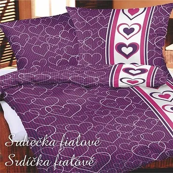 Povlečení Povlečení Srdečka fialová Bavlněný satén 1ks 140x200 cm plus 1ks 70x90 cm