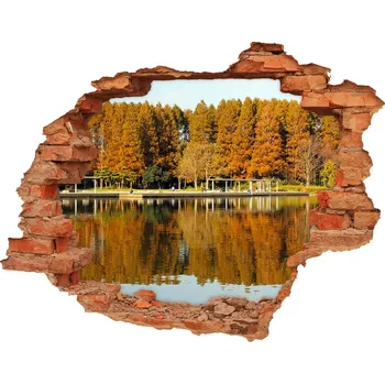 Fototapeta Nálepka 3D díra na zeď beton Les nad jezerem