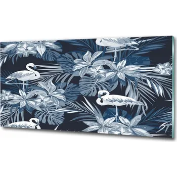 Obraz Foto-obraz na skle horizontální Plameňáci a květiny