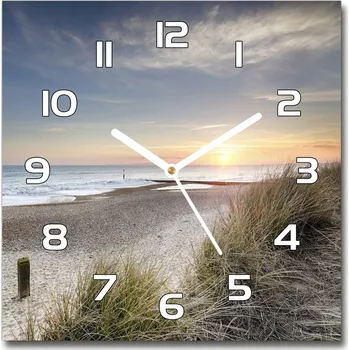Hodiny Skleněné hodiny západ slunce a duny 30x30 Západ slunce a duny