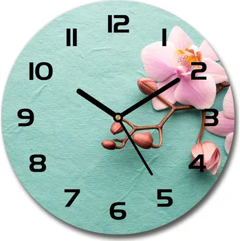 Hodiny Skleněné nástěnné hodiny kulaté Orchidej