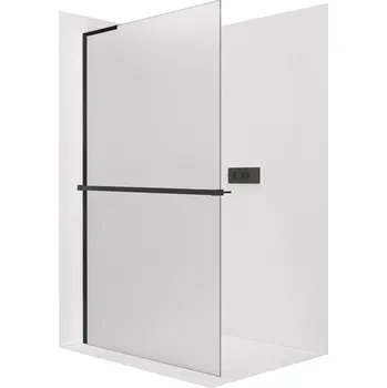 CERANO - Sprchová zástěna Walk-in Onyx L-levá vzpěra - 8 mm + polička/držák na ručníky - černá matná, mléčné sklo - 120x200 cm