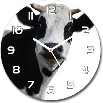 Hodiny Skleněné hodiny kulaté Strakatá kráva