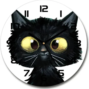 Hodiny Skleněné hodiny kulaté Ilustrace kočky