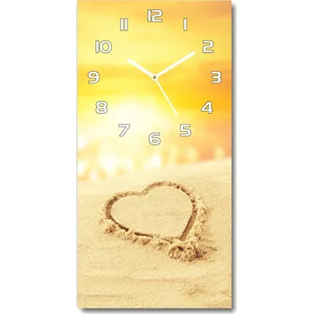 Hodiny Nástěnné skleněné hodiny Srdce na pláži