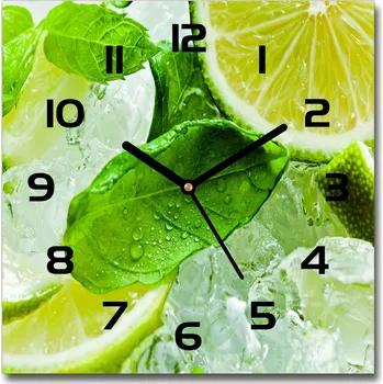 Hodiny Skleněné hodiny čtverec Limetka s ledem