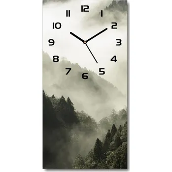 Hodiny Nástěnné skleněné hodiny Mlha nad lesem