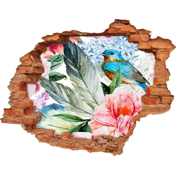 Fototapeta Díra 3D fototapeta nástěnná Květiny a ptáci