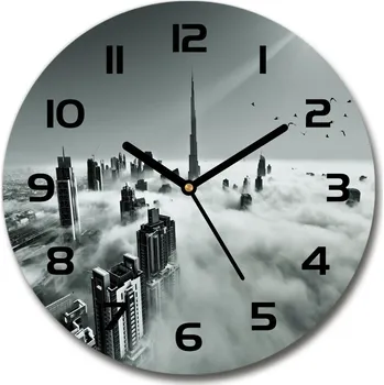 Hodiny Skleněné hodiny kulaté Mlha nad Dubajem