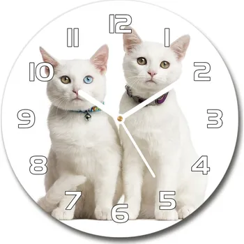 Hodiny Skleněné hodiny kulaté Bílé kočky