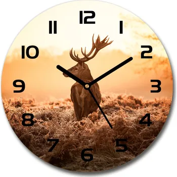 Hodiny Skleněné hodiny kulaté Jelen východ slunce