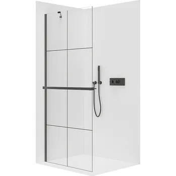 CERANO - Sprchová zástěna Walk-in Onyx Y L/P - 8 mm + polička/držák na ručníky - černá matná, industriální sklo - 140x200 cm