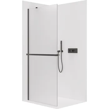 CERANO - Sprchová zástěna Walk-in Onyx Y L/P - 8 mm + polička/držák na ručníky - černá matná, mléčné sklo - 100x200 cm