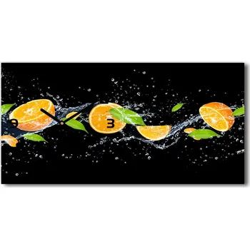 Hodiny Skleněné hodiny na stěnu Pomeranče a voda