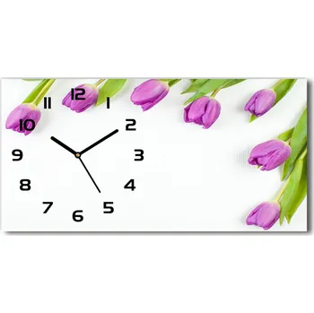 Hodiny Skleněné hodiny na stěnu Fialové tulipány