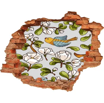 Fototapeta Díra 3D fototapeta nálepka Květiny a ptáci