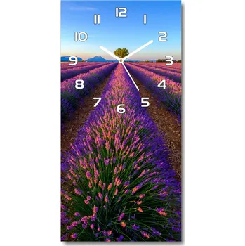Hodiny Nástěnné skleněné hodiny Pole levandule