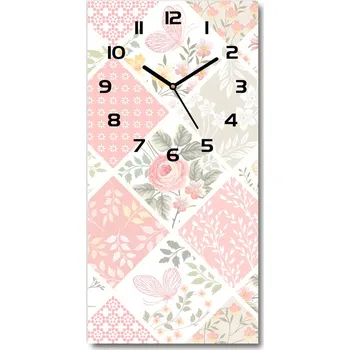 Hodiny Nástěnné skleněné hodiny Květinový vzor