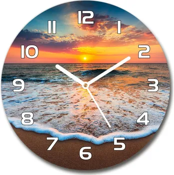 Hodiny Skleněné hodiny kulaté Západ nad mořem