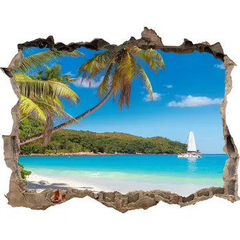 Fototapeta Díra 3D ve zdi nálepka Tropická pláž