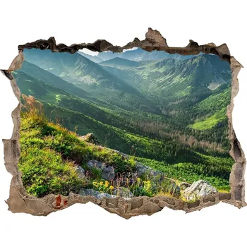Fototapeta Díra 3D ve zdi nálepka Východ slunce Tatry